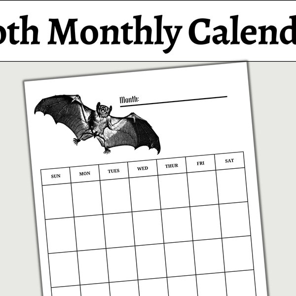 Goth Monthly Calendar | Undated Creepy Calendar | Printable Gothic Calendar | Medical Drawings Calendar