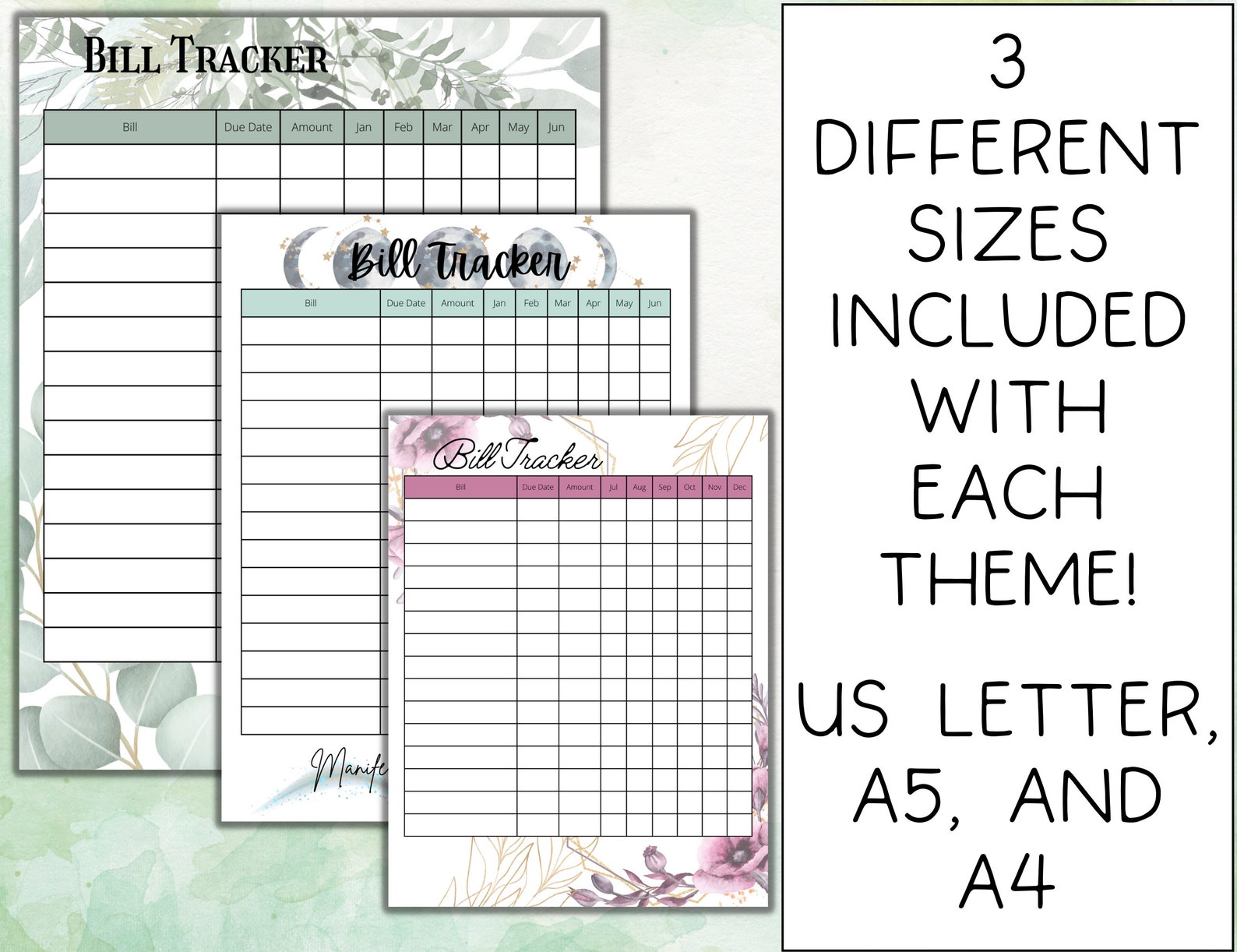 Yearly Bill Tracker | Month to Month Bill Checklist | Planner Printable ...