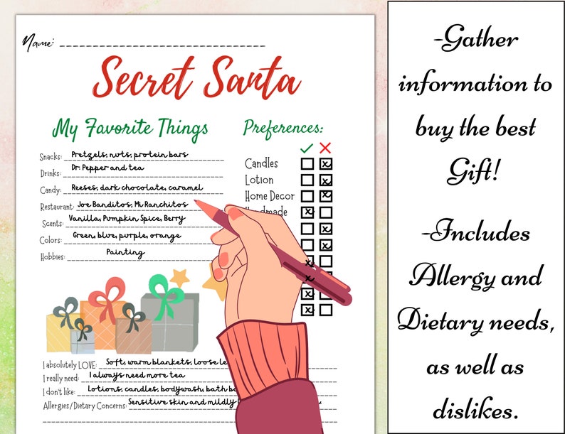 Secret Santa Questionnaire Holiday This or That Secret Santa ...