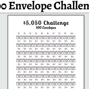 5050 Savings Challenge | 100 Envelopes Saving Challenge | Cash Envelopes | Savings Goal | Saving Binder | Savings Challenge Printable