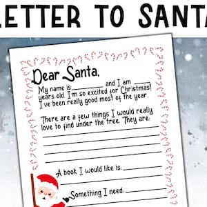 Letter To Santa | Letter To Santa Printable | Dear Santa Letter |