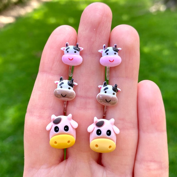 Invisible COW Clip On EARRINGS for Little Girls Kids Womens, Child Gift, Farm Animal, Moo, Cute Dainty Hypoallergenic Handmade Jewelry