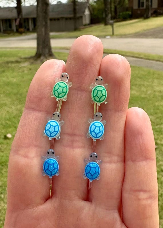 Invisible SEA TURTLE Clip On EARRINGS for Little Girls Kids Womens, Luminous Glow in Dark, Beach Cute Dainty Hypoallergenic Handmade Jewelry