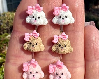Pendientes invisibles con forma de caniche, lazo con clip para perro, para mamá, niña, niño, mujer, cachorro, joyería hipoalergénica, delicada y hecha a mano.