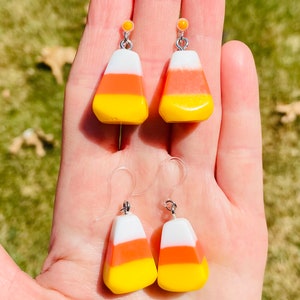 Invisible CANDY CORN Dangling Clip On or Metal Free Wire Hook Pierced EARRINGS Fall Halloween Thanksgiving Girls Women Hypoallergenic Gift