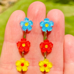 Invisible HIBISCUS Flower Clip On Earrings for Little Girls Kids Womens Hypoallergenic Cute Dainty Non Pierced Studs Tropical Jewelry Gifts