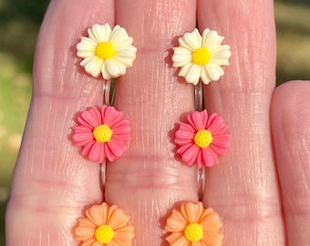 Invisible DAISY Flower Clip On Earrings for Little Girls Kids Womens Hypoallergenic Cute Dainty Non Pierced Studs Handmade Jewelry Gifts
