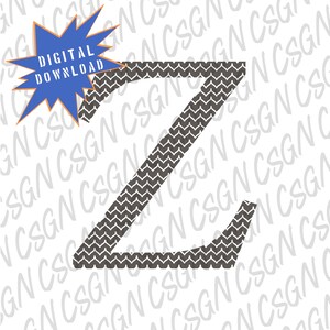 May include: A black and white chevron patterned letter Z. The letter is isolated on a white background with a blue starburst with the text "DIGITAL DOWNLOAD" in the upper left corner.