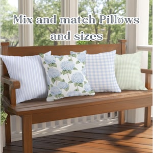 Farmhouse Coastal Floral Hydrangea Accent Pillow Blue Shabby Chic Throw Pillow Collection Cottagecore Style Cushion for Home and Dorm