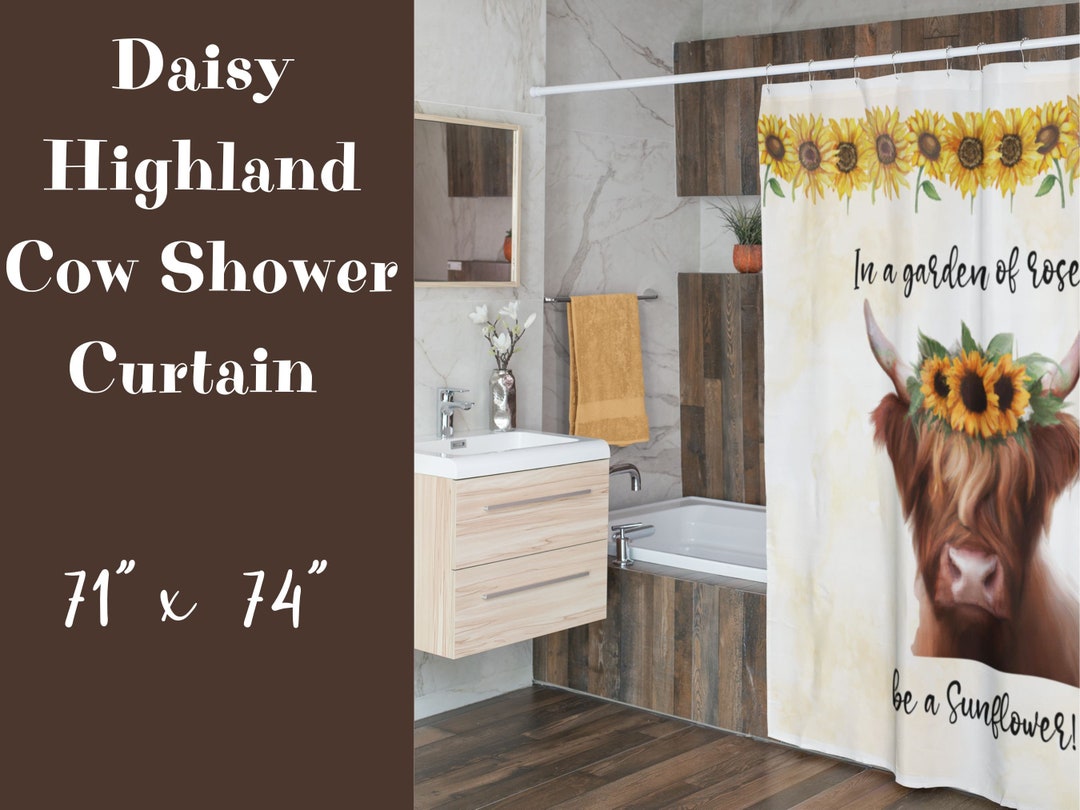 Sunflower Highland Cow Shower Curtains Funny Shower Curtain Etsy