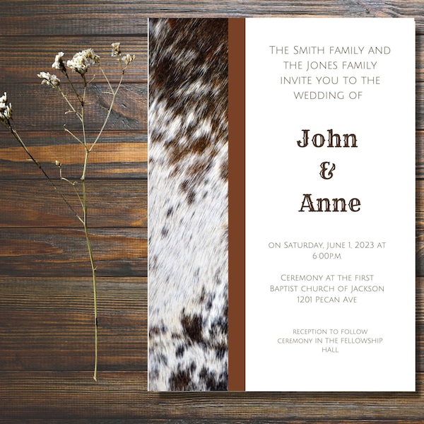 Rustic Cowhide Accents Digital Wedding Invitation | Double-Sided & Photo Slot