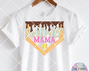 Softball Mama Ice Cream Drip Design PNG (Digital Download)