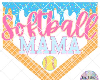 Softball Mama Ice Cream Drip PNG, Commercial Use (Digital Download)