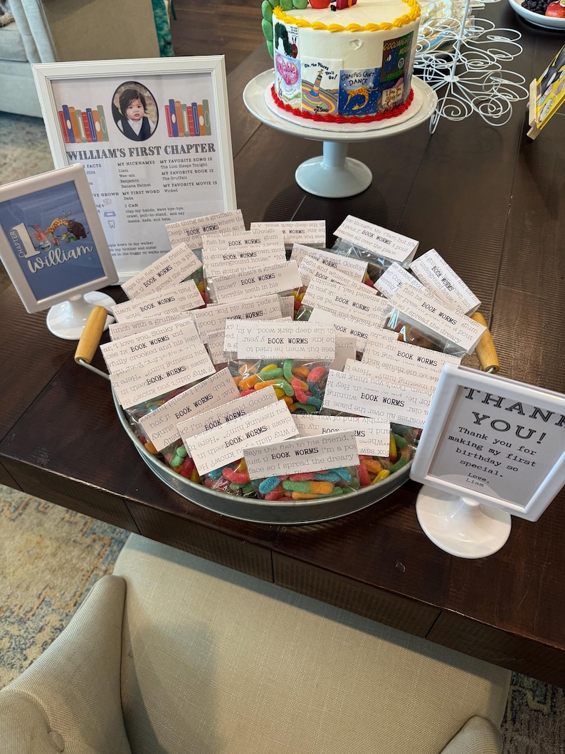 Book Worm Thank You, Chapter One Birthday Thank You, Storybook BabyShower Thank You, Gummy Worm Thank You image 2