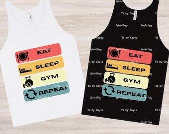 Eat Sleep Gym Repeat PNG, Retro Design (Digital Download)