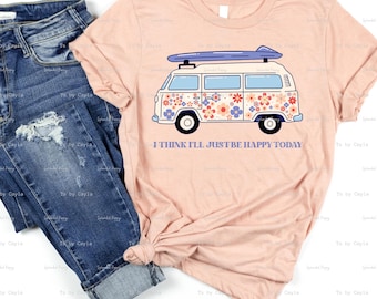Happy Hippie Van Floral PNG, T-Shirt Design (Digital Download)
