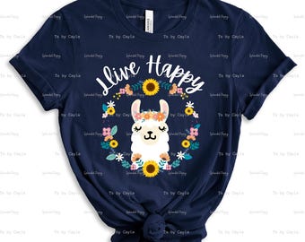 Llama 'Live Happy' PNG with Flowers (Digital Download)
