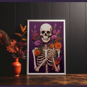 Halloween Floral Skeleton Art Prints Set of 4 | Spooky Wall Decor | Vintage Halloween Printable | Fall Skeleton Wall Art | Instant Download