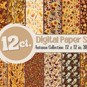 Fall Digital Print Paper Seamless Patterns 12x12 in. 300 DPI Autumn Pattern Background, Junk Journal, Craft Paper, Floral Theme, Printable,