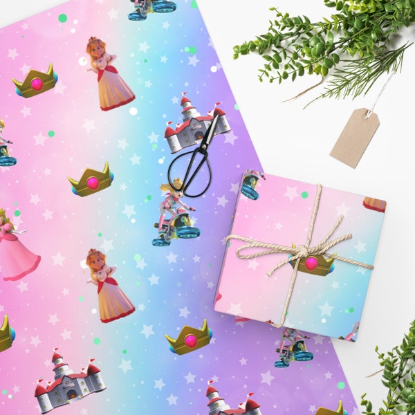 Peach Mario Princess Wrapping Paper | Princess Peach Wrapping Paper | Super Mario Bros | Princess Peach Cart | Birthday Paper | Christmas