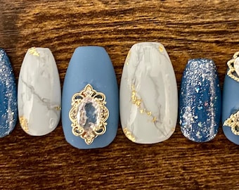 Jeweled Marble Press-On Nails