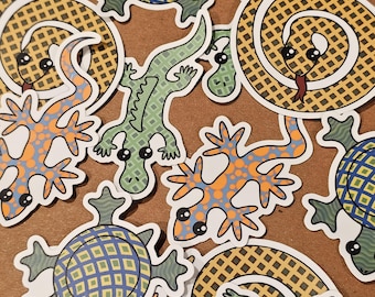 Reptile/Amphibian Sticker Pack: Tortoise, Salamander, Crocodile, Snake