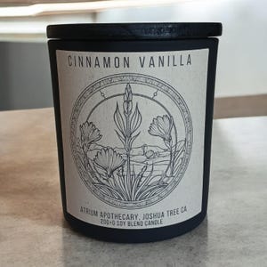 Cinnamon Vanilla Candle | Black Glass Jar | Holiday Gift | Handmade | Fall
