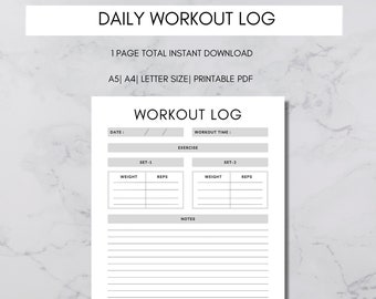 Daily Workout Log / Exercise Printable / Workout Tracker - Etsy