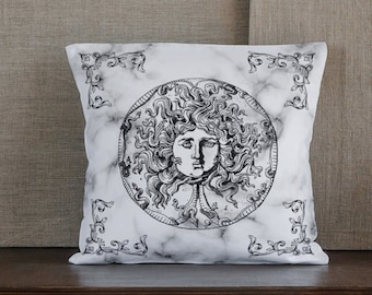 Vintage griechische/römische Medusa quadratisches Kissen, Medusa Dekor, griechische Mythologie, dunkles Academia Dekor, griechische Mythologie Dekor, leichtes Academia Dekor