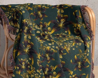 Gothic Lilies Woven Blanket, Woven Blanket, Snake Tapestry, Textile Wall Hanging, Gothic Blanket, Floral Tapestry, Dark Academia Decor
