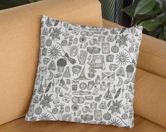 Witch's Hearth Woven Tapestry Pillow, Halloween Pillow, Cottagecore Decor, Dark Light Academia Bedding, Whimsigoth Home Couch Throw Pillow