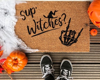 Halloween Doormat Sup Witches Funny Autumn Fall Coir Doormat Small to Extra Large Sizes Fall Porch Outdoor Decor Welcome Mat Entryway Decor