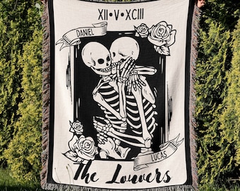 The Lovers Customized Woven Blanket Wedding Anniversary Gift, Tarot Tapestry, Tarot The Lovers, Till Death Do Us Part, Gothic Wedding Gift