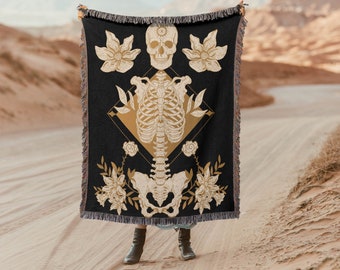 Witchy Tapestry Gothic Blanket Woven Throw Skeleton Western Floral Southern Wall Hanging Bohemian Findings Outdoor Picnic Blanket Home Decor
