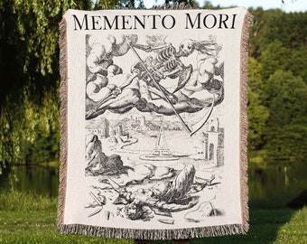 Stoic Memento Mori Woven Blanket Macabre Decor Goth Room Decor Gothic Bedding Comfy Couch Throw Tapestry Blanket Art Woven Wall Hanging