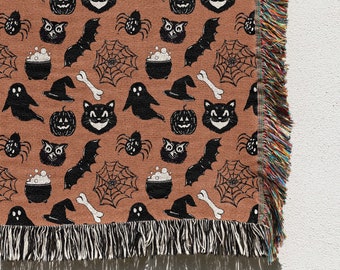 Vintage Halloween Blanket Woven Fall Throw Blanket Couch Gothic Retro Picnic Blanket Cozy Comfy Tapestry Blanket Textile Wall Art Hanging