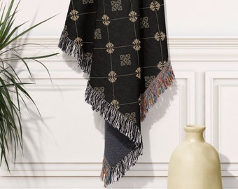 Ornate Esoteric Cross Woven Blanket, Subtle Witch Decor, Gothic Bedding, Woven Wall Hangings, Textile Wall Hanging, Dark Academia Decor