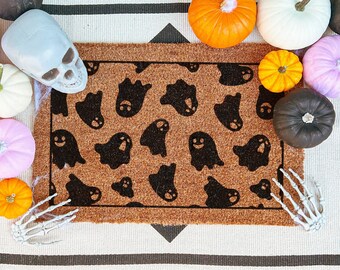 Halloween Doormat Cute Funny Ghost Autumn Fall Coir Doormat Small to Extra Large Sizes Fall Porch Outdoor Decor Welcome Mat Entryway Decor