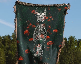 Memento Mori Woven Blanket Stoic Marcus Aurelius  Macabre Art  Stoicism Floral Witchy Tapestry Southern Gothic Blanket Dark Academia Decor