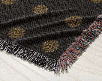 Mosaic Pentagram Luxury Woven Blanket, Subtle Witch Decor, Gothic Bedding, Woven Wall Hangings, Textile Wall Hanging, Dark Academia Decor