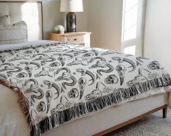 Ram Skull Southern Gothic Western Woven Blanket Wall Hanging Small Tapestry Wiccan Occult Decor Indie Room Bohemian Findings Picnic Blanket