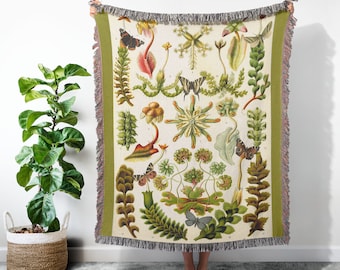 Botanical And Butterfly Illustration Woven Blanket, Woven Wall Hangings, Cottagecore Room Decor, Woven Throw Blanket, Textile Wall Hanging