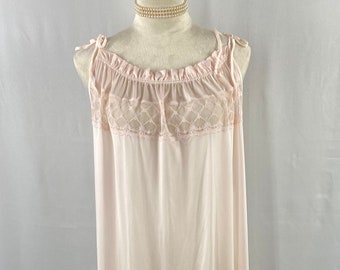 Sheer Pink & Lace Vintage Peignoir Set with Long Nightgown and Robe Size OS | Long Pink Nightgown Lingerie Set | Christmas Gift for Her