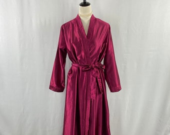 Luxurious Vintage Magenta Satin Robe by Anthony Richards Size L, Elegant Classic Full-Length Nightwear, Collectible Retro Loungewear