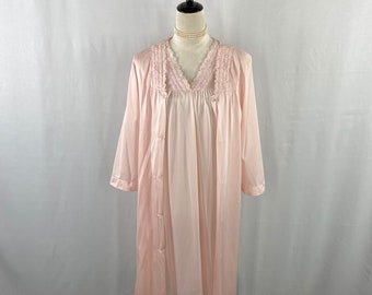 Vintage Philmaid Blush Pink Nightgown and Robe Set Lace Detail Size M, Collectible 1960s Boudoir Sleepwear, Feminine Retro Lingerie Ensemble