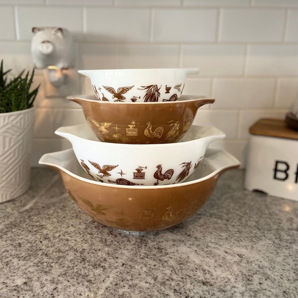 Early American Vintage Pyrex Cinderella Mixing Bowl Set of 4 | 441 442 443 444 1960s | Valentine's Day Gift