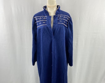 Vintage Velour Nightgown, Royal Blue 'Katz' Sleepwear, Embroidered Long Nightdress, Retro Made USA Women's Loungewear, Collectible Fashion