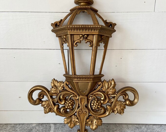 Vintage Homco Large Gold Lantern Wall Plaque Wall Hanging Ornate