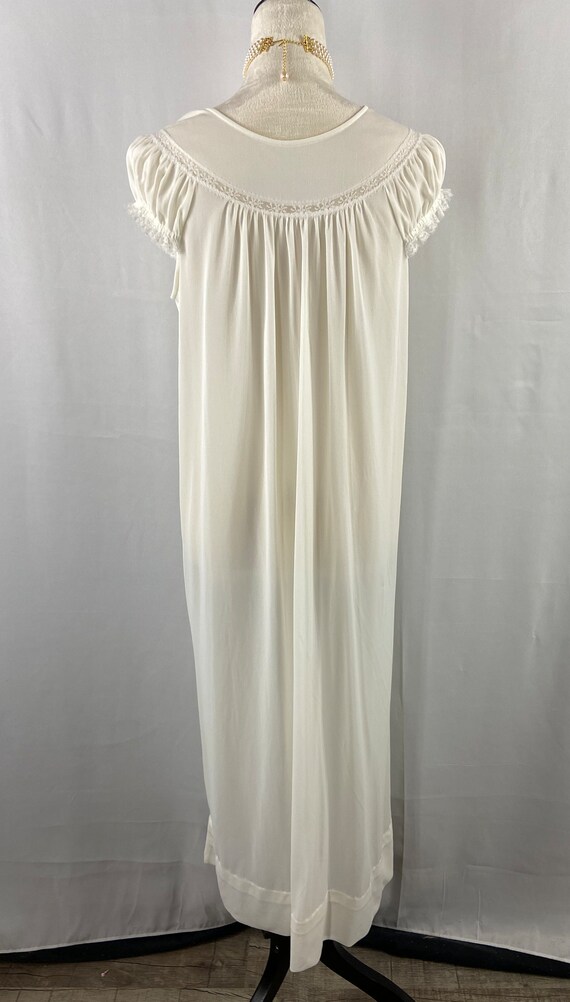 Vintage Silky White Long Nightgown Floral Lace To… - image 6