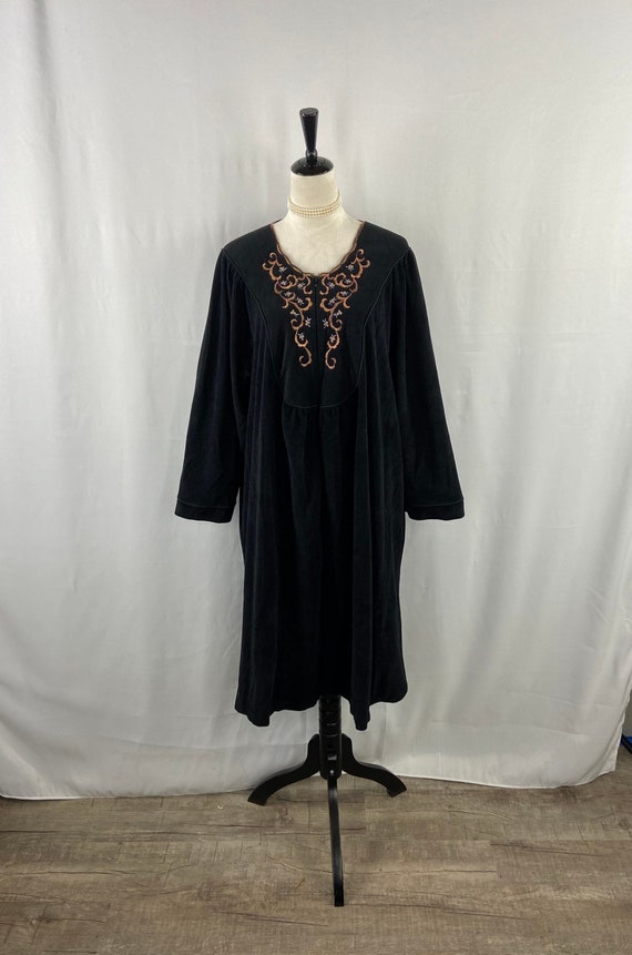 Vintage Vanity Fair Black Velour Robe with Floral 